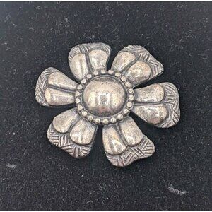 Newpro Flower Brooch Pin Silver Tone Metal Textured Vintage Signed 1.5"